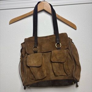 Vintage LATICO NJ USA Genuine Suede Leather Handbag Tote Shoulder Bag Brown